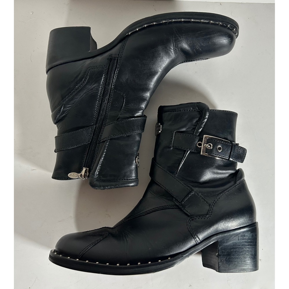 Harley Davidson Womens Black Leather Motorcycle Boots Block Heel 84420 Size 8M - Picture 7 of 10